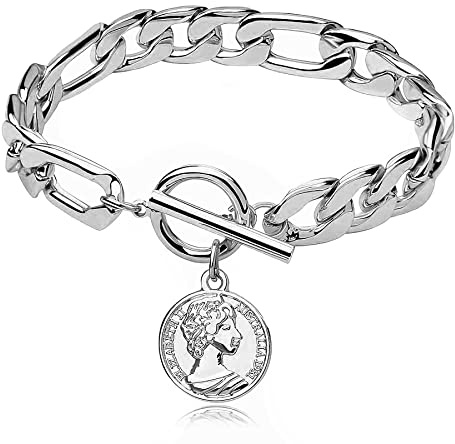 WOWORAMA Chunky Gold Bracelets for Women Gold Chunky Chain Bracelet Puffy Chunky Heart Charm Bracelet Adjustable Thick Chunky Link Bracelets