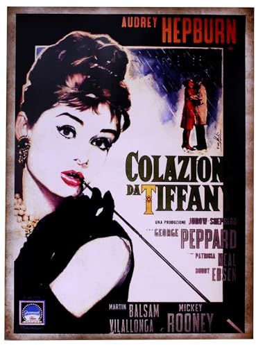 KUSTOM ART Poster Serie Locandine Film Celebri Colazione da Tiffany (Breakfast at Tiffany's) Blake Edwards Audrey Hepburn George Peppard Stampa STILE VINTAGE su Carta Patinata 40x30 cm.