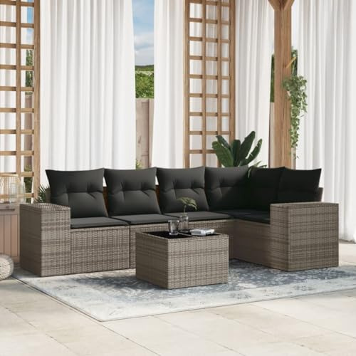 Festnight 6-TLG. Gartensofa Mit Stauraum, Gartenlounge Mit Stauraum, Balkonmöbel Mit Stauraum, Lounge Gartenmöbel Set, Gartenlounge Set, mit Kissen Grau Poly Rattan