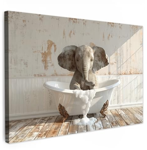 MuchoWow© Wandbilder Badezimmer WC Toilette Home Deko Wohnung Bild | 120x80 cm - Fotoleinwand Wand Bilder Leinwand Wall Decor Giraffe - Vintage - Schwarz und weiß - Badewanne - Tiere