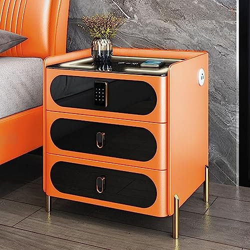Smart Bedside Table with Smart Combination Lock, Wireless Charging, LED Lights, USB Port, Bluetooth Speaker - Multifunctional LED Side Table for Bedroom/Living Room