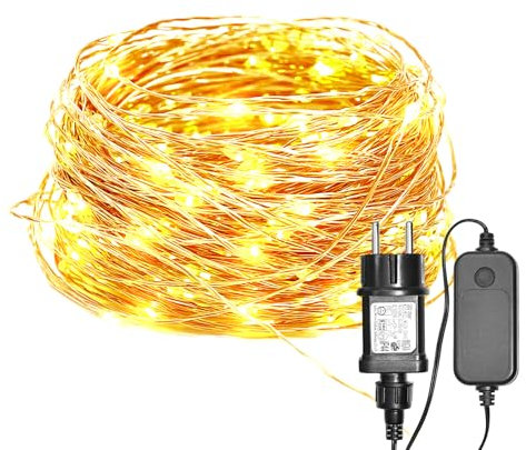 ALED LIGHT Impermeabile Ghirlanda luminosa 22m, 8 modalità, 220 LED bianco caldo filo di rame per decorazione esterno/interno per festa giardino casa natale