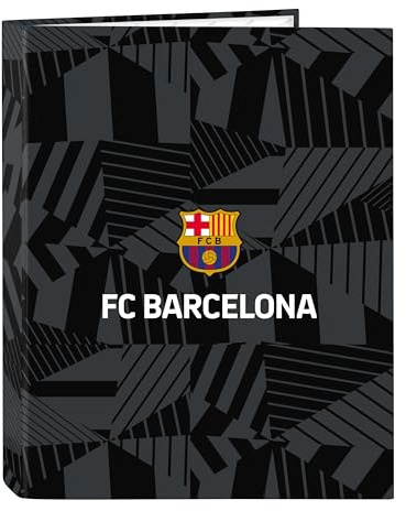 Safta F.C. BARCELONA BLACK - Carpeta con Folios 4 Anillas, Ideal para Niños de Diferentes Edades, Cómoda y Versátil, Calidad y Resistencia, 26.5x33 cm, Color Negro