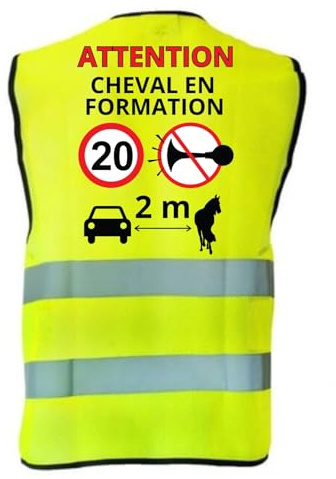 Gilet de Sécurité Haute Visibilité Jaune Fluo avec Inscription ATTENTION CHEVAL EN FORMATION – Gilet Réfléchissant Ajustable pour Cavaliers, Normes EN ISO 20471 (M)