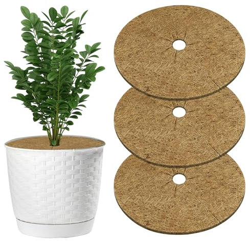 OFFCUP Coconut Fibers Mulch Ring Tree Protector Mat, 3pcs 60cm Mulch Mats, Coco Coir Mulch Disc Plant Cover for Flower Pots, Landscaping, Indoor Outdoor Plants
