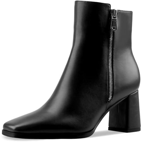 Oh Mispares Women's Chunky Heel Ankle Booties Square Toe Short Block Boots Heeled Shoes Side Zipper Comfortable Closed Toe Heels for Ladies Girls 3 Inches Black