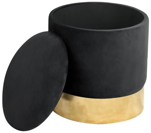 BDW Samt Pouffe GOLDEN | Fußhocker | Ablage für kleine Gegenstände | Modern | Velours Gepolstert | Deko-Pouf | Metallboden | Für das Wohnzimmer & Schlafzimmer (Schwarz)