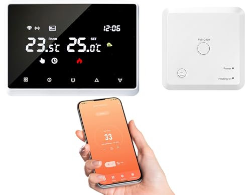 Thermostat sans Fil WiFi Tuya, Thermostat Chaudiere Gaz, Connecte et Intelligent WiFi, avec Écran LED Tactile, Commande Vocale et Distance, Compatible Alexa et Google Home (Blanc)