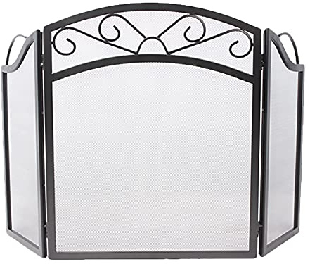Fireplace Screen Guard, Schermi per caminetti rustici Neri a 3 Pannelli, parascintille per caminetti da Soggiorno con Rete Metallica Decorativa, Peso 12 libbre