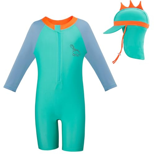 Cheerful Mario 1-7 Años Traje de Baño Bebe Niño Niña Manga Larga UV Ropa de Baño con Gorro Protección Solares Verde 6-7 Años