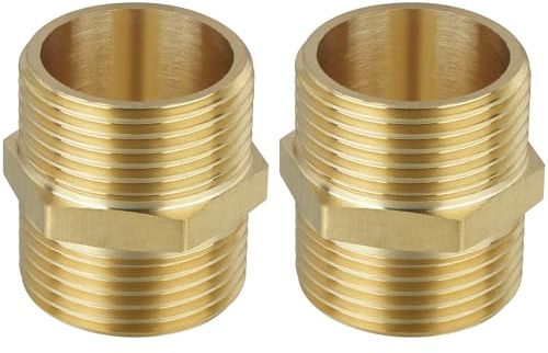 Flintronic Racor de Latón de Doble Tetón Macho G1(Ø 32.5mm), 2 Piezas Racor de Doble Tetón Hexagonal G1 Macho, Latón Pezón, Machon Reducido de Agua, para Grifo para Asegurar Circulación Tubo