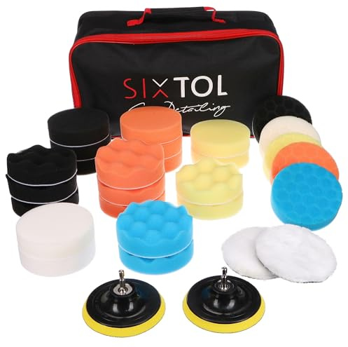 SIXTOL CAR DETAILING PAD 30 | Juego de esponjas de pulido | 30 piezas | almohadillas de pulido con soporte | cuidado de la pintura del coche, limpieza de carrocería, faros
