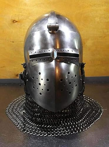 Gulvintilabcal Antike Custom 14 Gauge Stahl Mittelalterlicher Kampfschwein Gesicht Bascinet Helm für Erwachsene, historische Reenactors, Kampfkünstler, Wettkampfsportler - Helm