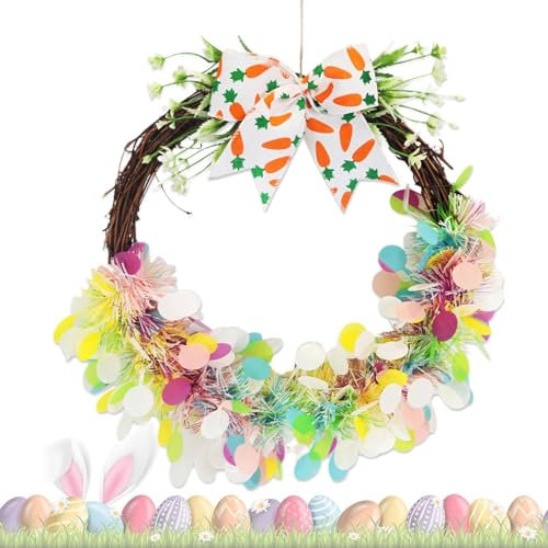 Osterkranz, Frühlings-Ostereier-Girlande, Eiersuche, Dekoration, Krone, Federn, dekorativer Blumenstrauß für Festtage, Haustür-Kranzaufhänger, 40 x 40 cm