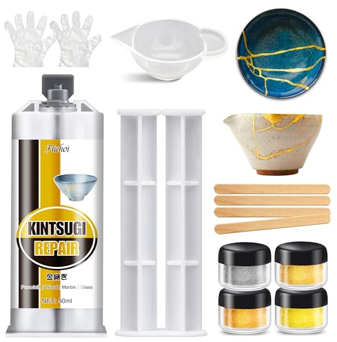 Kintsugi Repair Kit Gold & Silver - Food Safe Ceramic Glue for Broken Pottery, Porcelain, Bowls, Glass | Japanese Kintsugi Glue Perfect for Beginners Restoring Meaningful Gifts, 50ml