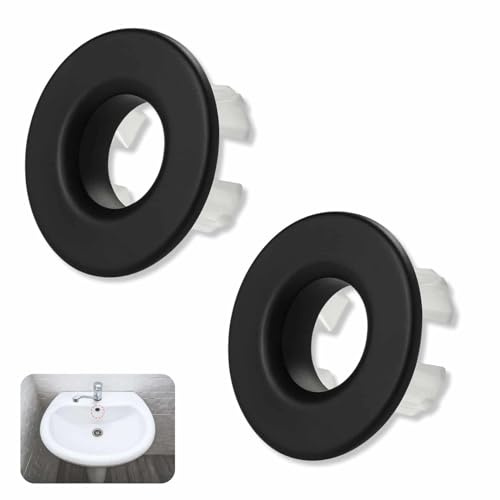 2X Anneaux de trop-Plein Noir Mat en Cuivre pour Évier de Salle de Bain et Cuisine, Accessoires pour Évier avec Trop-Plein