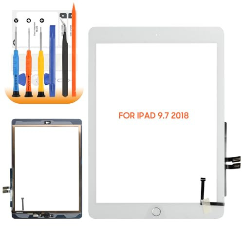 Touch Screen for iPad 6 2018 Screen Replacement for iPad 6th Generation A1893 A1954 9.7 inch Touchscreen for iPad6 Digitizer Glass Panel with Repair Tools, Black With Home Button (Not LCD) (White)