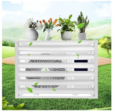 Cache-radiateur en bois massif et aluminium pour climatisation extérieure - Blanc élégant - Pour balcon et terrasse (4 côtés, 110 cm)