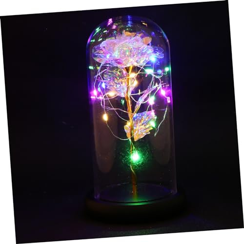 MAGICLULU Rose Lumineuse Artificielle sous Cloche Verre Borosilicate Haute Transparence Fleur Préservée Colorée avec Éclairage LED Saint Valentin pour Décoration Maison et Mariage