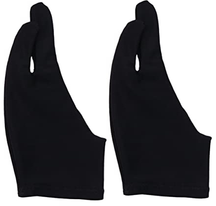 VICASKY Two Finger Artist Gloves 2pcs Black L, Curved Drawing Gloves for Sketching and Painting, Anti-Stain Finger Cots for Artists and Digital Tablet Use