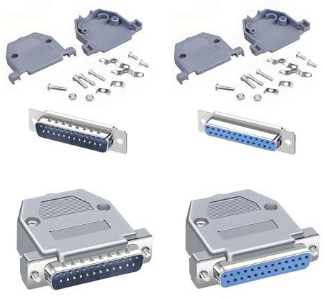 Willwewon 4 Stück DB25 Lötstecker (2männlich + 2weiblich) mit Gehäusen - Komplett-Satz inkl, 25 poliger RS232-Stecker und Adapter-Komponenten