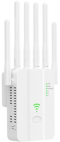 Repeteur WiFi Puissant, Amplificateur WiFi, Répéteur WiFi avec 6 Antennes, 2 Ports LAN, Modes (Répéteur, Routeur, AP), Couverture jusqu'à 3000 pi², pour la Maison et Le Bureau, Installation Facile