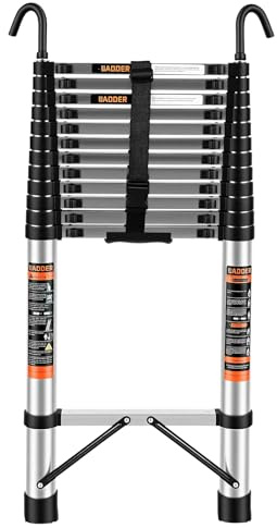 Telescoping Ladder, 16.5 FT Extension Ladder w/Hooks, Heavy Duty 330lbs Max Capacity, Collapsible Telescopic Ladder for Rv, Roof, Outdoor