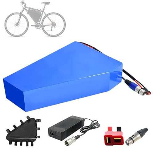 SNHMFUH Paquete de baterías triangulares para bicicleta eléctrica de 36 V, 48 V, 52 V, 20 Ah – 30 Ah, batería de litio triangular con cargador rápido + BMS + bolsa triangular para bicicleta de montaña