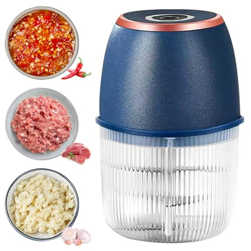 Umllpet Picadora eléctrica de cocina, 350 ml, picadora de cebolla eléctrica, mini picadora portátil, cortador de cebolla con puerto USB para cebollas, frutas, nueces, carne, ajo (azul oscuro)