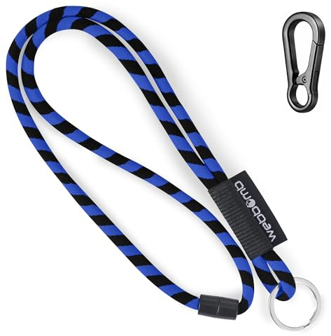 webbomb Tubular Lanyard nyckelband – rund mjuk lång med karbinhake säkerhetslås och nyckelring som nyckelring nyckelring nyckelring för id-ID mobiltelefon nyckel, Kungsblå/svart + karbinhake, L