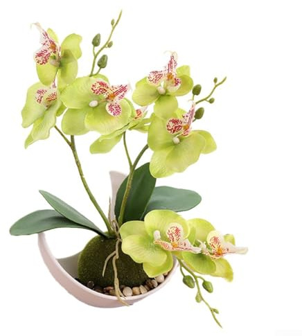 Elegante künstliche Schmetterlings-Orchidee Topfpflanze, 27 cm hoch, Kunststoff-Kunstblumen für Zuhause, Hochzeitsdekoration, Rosenrot/Violett/Grün/Weiß (Grün)