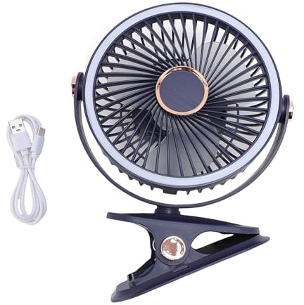 Cygmophing Ventilatore da scrivania con morsetto e luce, silenzioso, funzionamento a batteria, portatile, piccolo ventilatore da tavolo USB per camera da letto, ufficio