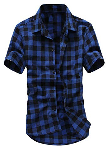 Generisch Camisa de cuadros de manga corta para hombre, tallas grandes, camisas casuales
