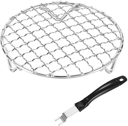 M METERXITY 2-Pack Cooling Rack 5.1 Round 201 Stainless Steel, Silver | Cross Wire Grate Cooling Racks with Grill Grate Lifter for Grilling, Cooking, Steaming, Baking