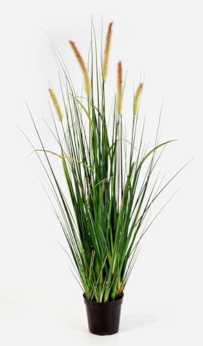 artplants.de Deko Fuchsschwanzgras FEHMI, 5 gelb - braunen Rispen, grün, 95cm - Künstliches Gras - Dekobündel