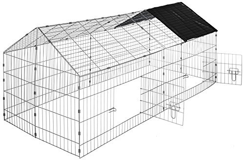 tectake® Freilaufgehege Kaninchen, Hasenstall draußen, Meerschweinchen Käfig, Laufgitter mit Sonnenschutz, Hasenkäfig, Steckzaun, Kleintierkäfig, Meerschweinchen Gehege, 180 x 75 x 75 cm - schwarz