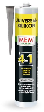 MEM Universal Silikon 4in1, Silikon-Dichtstoff für Naturstein, Sanitär, Fenster und Fassade, Innen- und Außenbereich, 300ml Kartusche, Manhattan