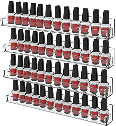 Cq acrylic Nail Polish Shelf for Wall,15 Inch 4 Pack Hanging Clear Nail Polish Wall Organizer Shelves for Nail Salon Wall Essential Oil Shelf,Gel Fingernail Polish Holder and Tattoo Studio Decor Paint