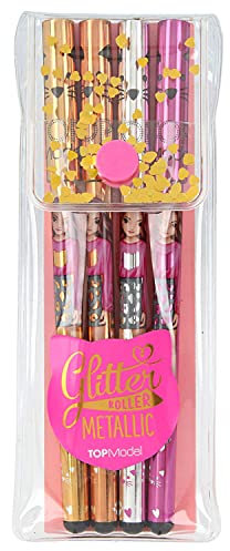 Depesche 7511 TOPModel-Juego de 4 bolígrafos de Gel metálicos, Color Dorado, Plateado, Bronce y Rosa, para Escribir y Decorar, carbón