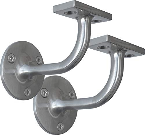 IRONTITE 2X Satin Chrome Handrail Brackets, Heavy Duty Banister Rail Brackets, Suits Wood Or Metal Stair Banister Rails, Perfectly Finishing The Look of Your Hand Rail (2 Pack), Silver