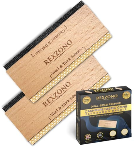 Rexzono® Beechwood Cashmere Comb, Wooden Fabric Shaver, Portable Depiller Tool for Sweaters, Wool, Knits, Scarves, and Clothing, Removes Fuzz, Bobbles, and Pills (Double-Sided Beechwood - 2 pcs)