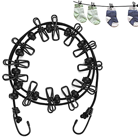 lohey Travel Washing Line, Portable Clothes Lines for Outside, Retractable Washing Line Rope with 12 Clips for Travel Camping Accessories
