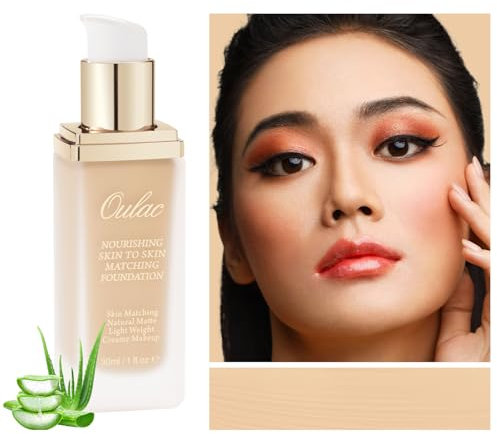 Oulac Foundation Full Coverage, Foundation for Mature Skin, Liquid Hydrating Make up Enriched with Aloe Vera, Shade: 04 Natural 30 ml