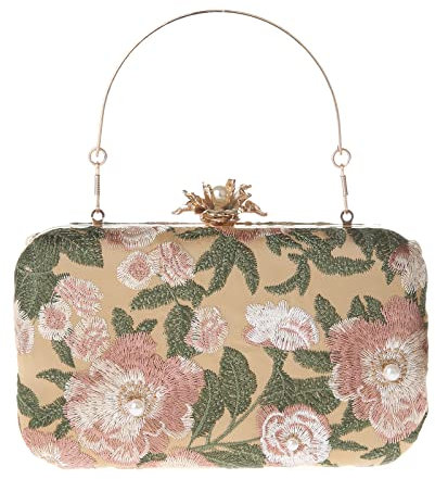 COAIMANEY Damen Vintage Clutch mit Blumenstickerei, Abendhandtasche Schultertasche Geldbörse für Hochzeit Party Abschlussball
