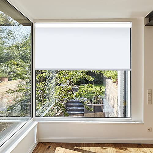 Seitenzugrollo Verdunklungsrollo 145x350cm Sonnenschutz Deckenmontag Verdunkelungs Rollo Dachfenster Verdunklungsvorhang für Fenster & Türen Zebrarollo, Weiß