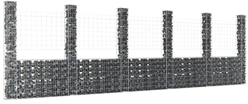 FIRBNUS Gabione mit 6 Pfosten aus Eisen, 620 x 20 x 200 cm, Gabionennetz, Gabionen-Gabionen-Gabionen-Gabionen-Gabionen, Wand, Gabion, Stahlkorb, U-förmig