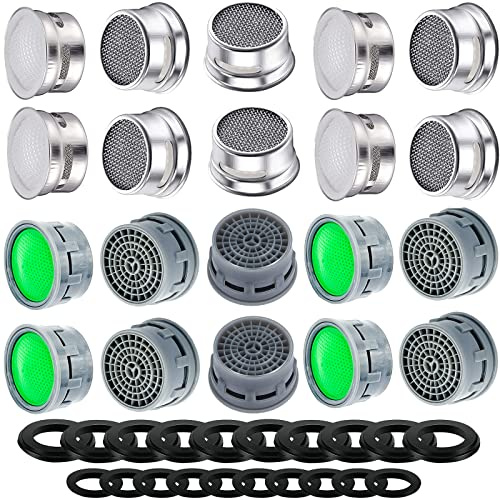 Faucet Aerator with Gasket Flow Restrictor Insert Bathroom Faucet Aerator Replacement Parts 10 pcs Stainless Steel and 10 pcs Green