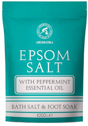 Sali di Epsom di Menta Piperita 1000g - Sali di Epsom con Olio Essenziale di Menta Piperita - Puro e Naturale al 100% - Solfato di Magnesio Concentrato - Lenitivo e allevia la fatica - Rilassamento