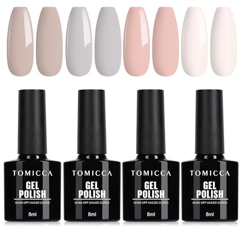 TOMICCA 4 Farben UV Nagellack Nude Set Herbst Natürliche Farbe Gel Nagellack Soak Off UV/LED Geschenk Nicht Giftig und Langlebig Für Starter Nail Art Salon DIY Home, 8ml