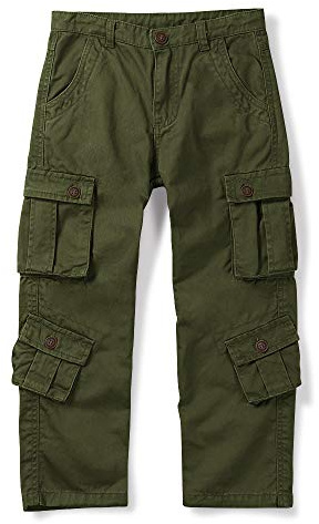 Aeslech Pantaloni cargo da ragazzo, 8 tasche, pantaloni casual per escursioni e viaggi all'aria aperta, Verde militare, 13-14 Anni